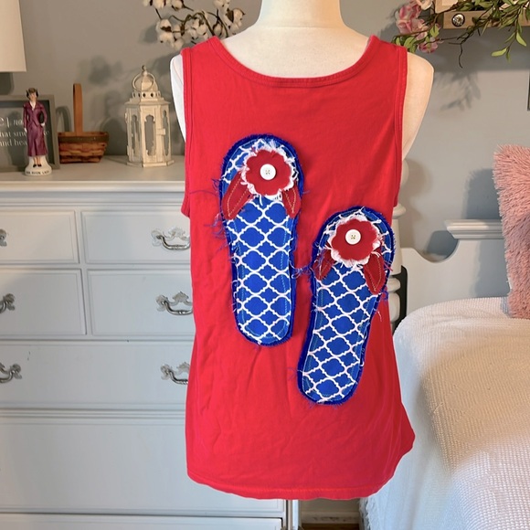 Comfort Colors Red Custom Tank Beach Flip Flops Top Small - Picture 1 of 10